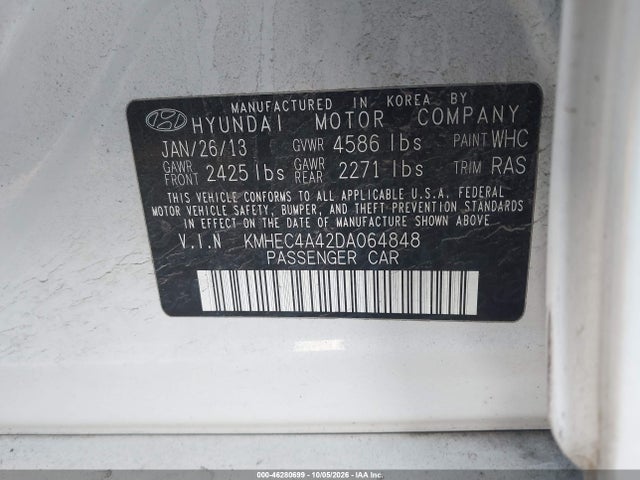 Aukcja sprzedaży 2013 Hyundai Sonata Hybrid, vin: KMHEC4A42DA064848, numer aukcji: 46280699