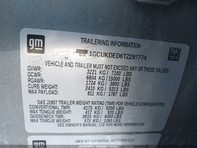 46280703 :رقم المزاد ، 1GCUKDED6TZ297774 vin ، 2026 Chevrolet Silverado 1500 4wd  Standard Bed Lt مزاد بيع