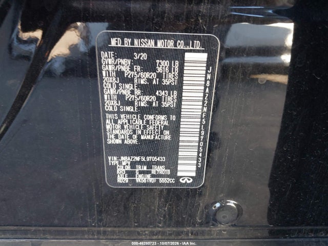 Продажа на аукционе авто 2020 Infiniti Qx80 Luxe, vin: JN8AZ2NF5L9705433, номер лота: 46280723