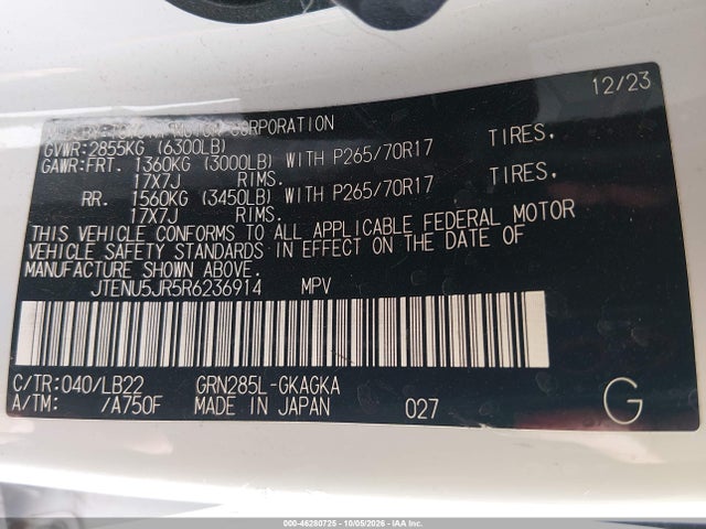 Aukcja sprzedaży 2024 Toyota 4runner Sr5 Premium, vin: JTENU5JR5R6236914, numer aukcji: 46280725