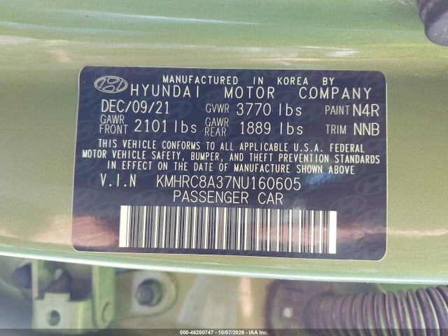 Продаж на аукціоні авто 2022 Hyundai Venue Sel, vin: KMHRC8A37NU160605, номер лоту: 46280747