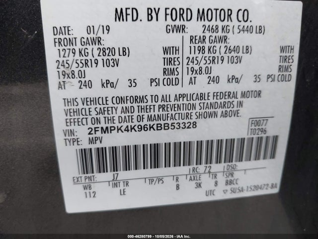 Продажа на аукционе авто 2019 Ford Edge Titanium, vin: 2FMPK4K96KBB53328, номер лота: 46280799