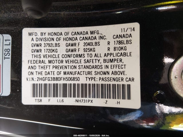 2HGFG3B80FH506850 Honda CIVIC EX