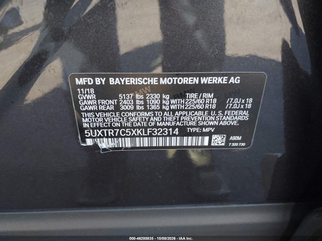 Продаж на аукціоні авто 2019 Bmw X3 Sdrive30i, vin: 5UXTR7C5XKLF32314, номер лоту: 46280835