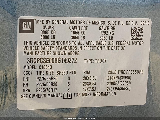Aukcja sprzedaży 2011 Chevrolet Silverado 1500 Lt, vin: 3GCPCSE00BG149372, numer aukcji: 46280836