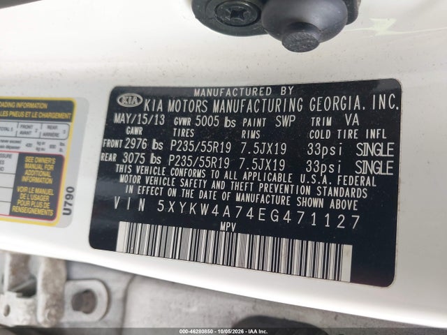 Продажа на аукционе авто 2014 Kia Sorento Limited V6, vin: 5XYKW4A74EG471127, номер лота: 46280850