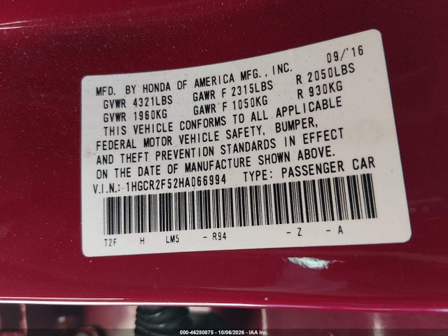 1HGCR2F52HA066994 Honda Accord Sport