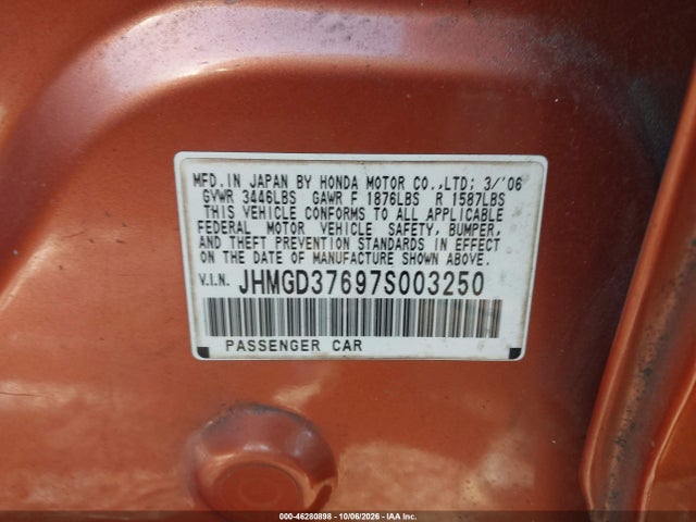 Продажа на аукционе авто 2007 Honda Fit S, vin: JHMGD37697S003250, номер лота: 46280898