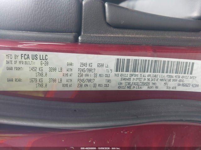 46280899 :رقم المزاد ، 1C4RJFAG6LC350528 vin ، 2020 Jeep Grand Cherokee Laredo E 4x4 مزاد بيع