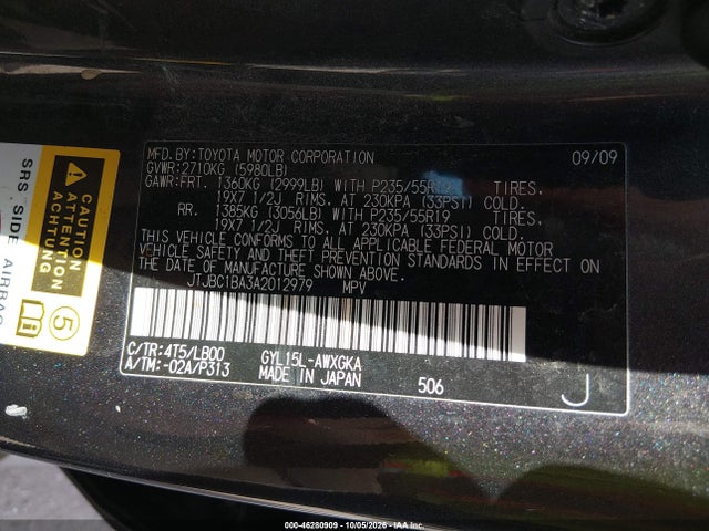 Aukcja sprzedaży 2010 Lexus Rx 450h, vin: JTJBC1BA3A2012979, numer aukcji: 46280909