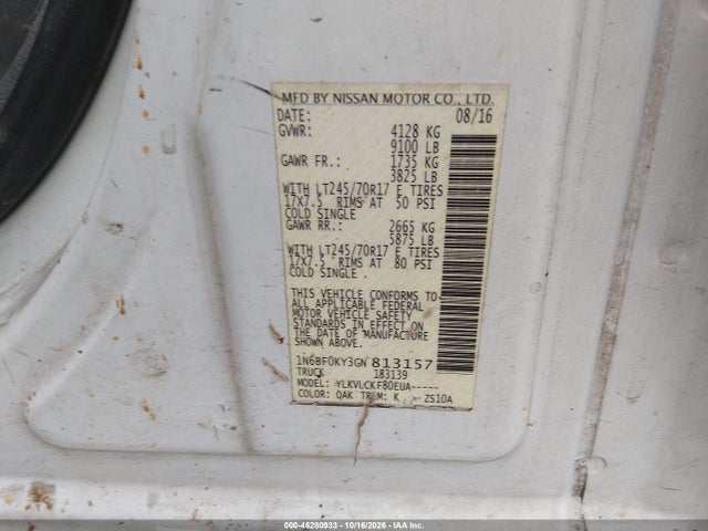 Продаж на аукціоні авто 2016 Nissan Nv 1500 S/sv/2500 S/sv/sl, vin: 1N6BF0KY3GN813157, номер лоту: 46280933