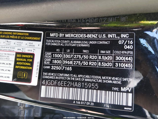 Продаж на аукціоні авто 2017 Mercedes-benz Gls 450 4matic, vin: 4JGDF6EE2HA815955, номер лоту: 46280982
