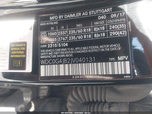 Aukcja sprzedaży 2018 Mercedes-benz Glc 300, vin: WDC0G4JB2JV040131, numer aukcji: 46281045
