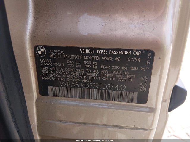 Продаж на аукціоні авто 1994 Bmw 325 Ic Automatic, vin: WBABJ6327RJD35432, номер лоту: 46281050