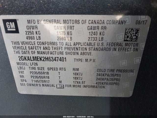 GMC Terrain Sle-1 2017 2GKALMEK2H6347401 Image 9