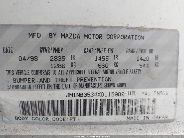 Продажа на аукционе авто 1999 Mazda Mx-5 Miata Leather Pkg/popular Equipment Pkg/sports Pkg/touring Pkg, vin: JM1NB3534X0115909, номер лота: 46281134
