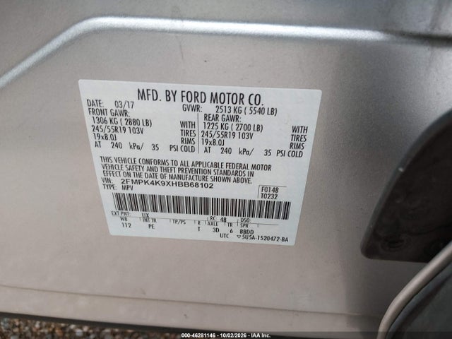Aukcja sprzedaży 2017 Ford Edge Titanium, vin: 2FMPK4K9XHBB68102, numer aukcji: 46281146
