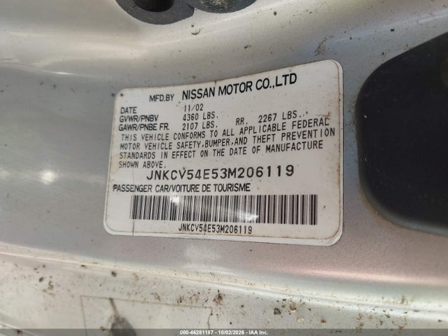Продаж на аукціоні авто 2003 Infiniti G35 Base W/leather, vin: JNKCV54E53M206119, номер лоту: 46281187