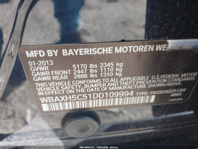 2013 Bmw 528i Xdrive მანქანა იყიდება აუქციონზე, vin: WBAXH5C51DD109994, აუქციონის ნომერი: 46281212