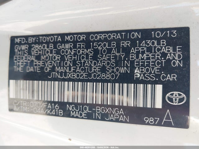 Продажа на аукционе авто 2014 Scion Iq, vin: JTNJJXB02EJ028807, номер лота: 46281259