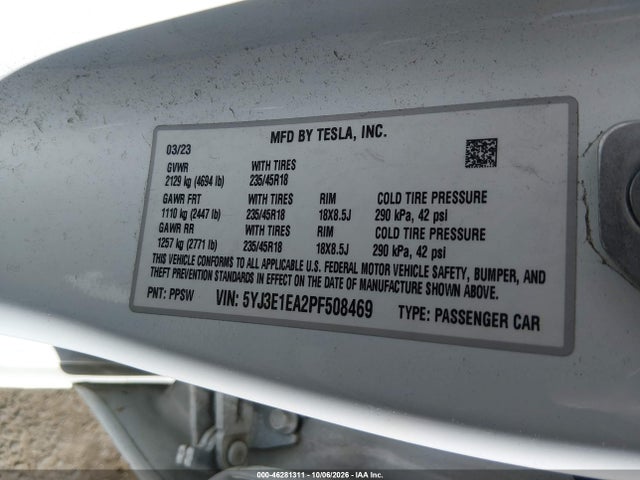 Tesla Model 3 Rear-wheel Drive 2023 5YJ3E1EA2PF508469 Image 9