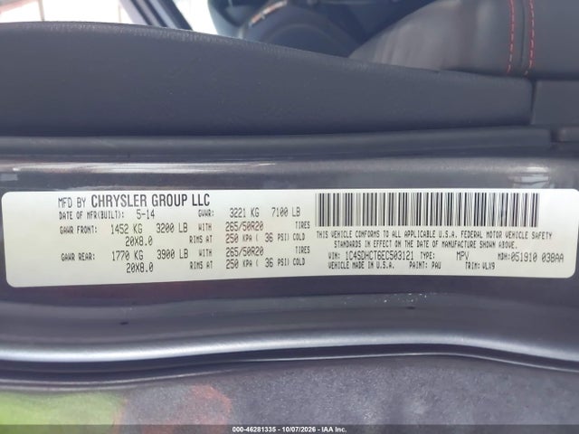 Продажа на аукционе авто 2014 Dodge Durango R/t, vin: 1C4SDHCT6EC503121, номер лота: 46281335