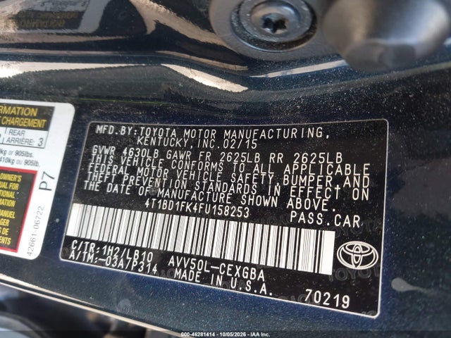 Продажа на аукционе авто 2015 Toyota Camry Hybrid Xle, vin: 4T1BD1FK4FU158253, номер лота: 46281414