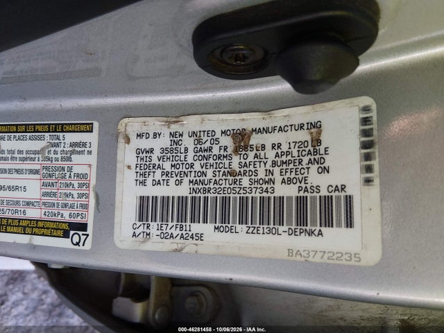 Продаж на аукціоні авто 2005 Toyota Corolla Le, vin: 1NXBR32E05Z537343, номер лоту: 46281458