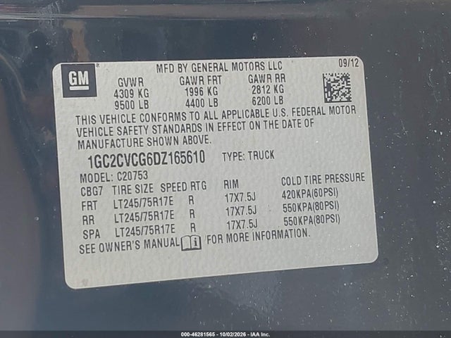 2013 Chevrolet Silverado 2500hd Work Truck მანქანა იყიდება აუქციონზე, vin: 1GC2CVCG6DZ165610, აუქციონის ნომერი: 46281565
