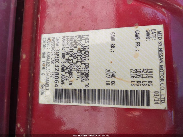 Aukcja sprzedaży 2014 Nissan Altima 2.5 S, vin: 1N4AL3AP3EC328064, numer aukcji: 46281576