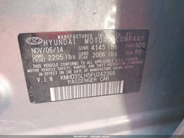 2015 Hyundai Elantra Gt მანქანა იყიდება აუქციონზე, vin: KMHD35LH5FU242366, აუქციონის ნომერი: 46281581