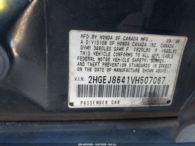 46281600 :رقم المزاد ، 2HGEJ8641VH507067 vin ، 1997 Honda Civic Ex مزاد بيع