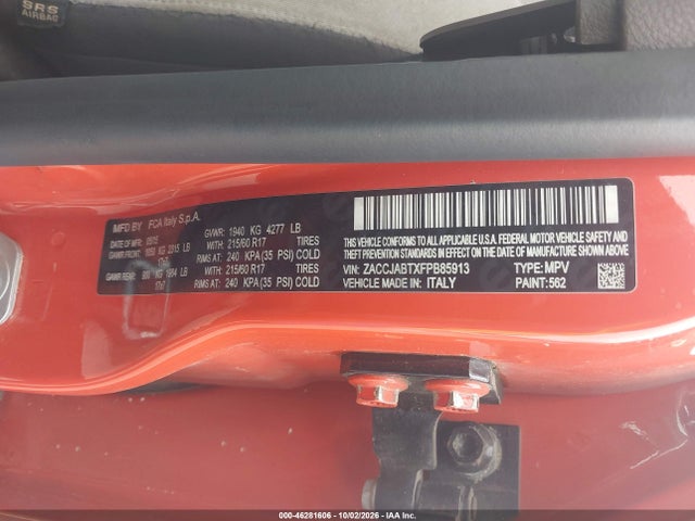 2015 Jeep Renegade Latitude მანქანა იყიდება აუქციონზე, vin: ZACCJABTXFPB85913, აუქციონის ნომერი: 46281606