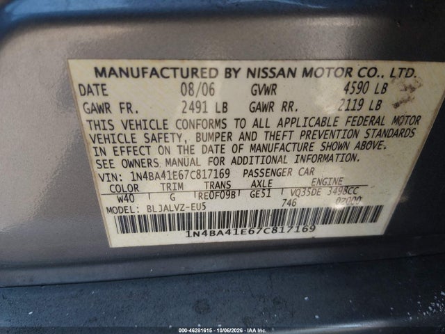 Aukcja sprzedaży 2007 Nissan Maxima 3.5 Se, vin: 1N4BA41E67C817169, numer aukcji: 46281615