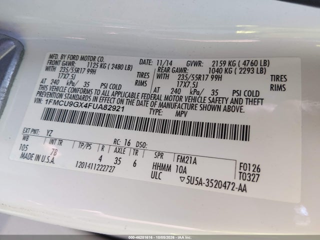 1FMCU9GX4FUA82921 Ford ESCAPE SE