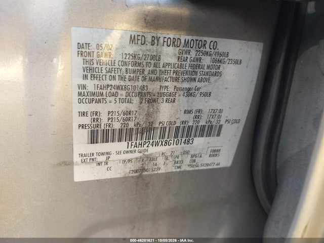 Продажа на аукционе авто 2008 Ford Taurus Sel, vin: 1FAHP24WX8G101483, номер лота: 46281621