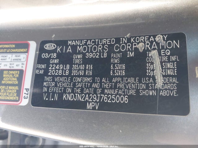 Aukcja sprzedaży 2018 Kia Soul, vin: KNDJN2A29J7625006, numer aukcji: 46281692
