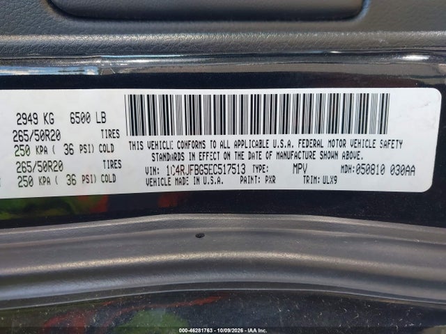 Продаж на аукціоні авто 2014 Jeep Grand Cherokee Limited, vin: 1C4RJFBG5EC517513, номер лоту: 46281763