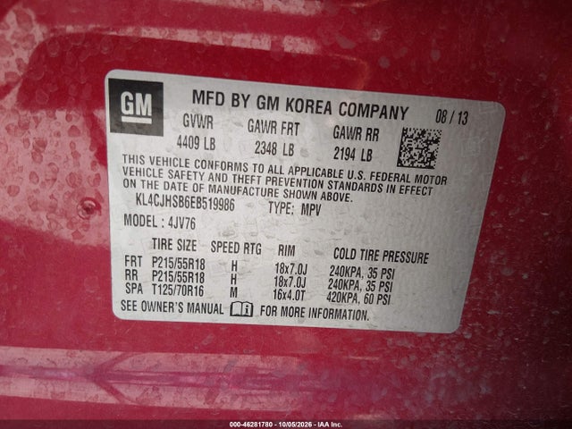 Продаж на аукціоні авто 2014 Buick Encore Premium, vin: KL4CJHSB6EB519986, номер лоту: 46281780