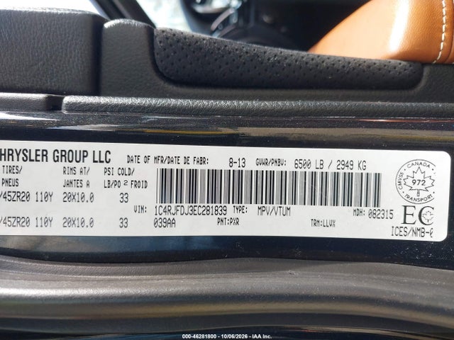 Продаж на аукціоні авто 2014 Jeep Grand Cherokee Srt, vin: 1C4RJFDJ3EC281839, номер лоту: 46281800