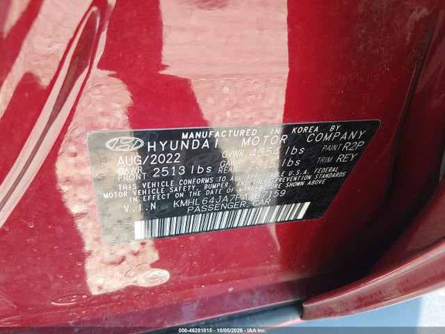 2023 Hyundai Sonata Sel მანქანა იყიდება აუქციონზე, vin: KMHL64JA7PA267159, აუქციონის ნომერი: 46281815