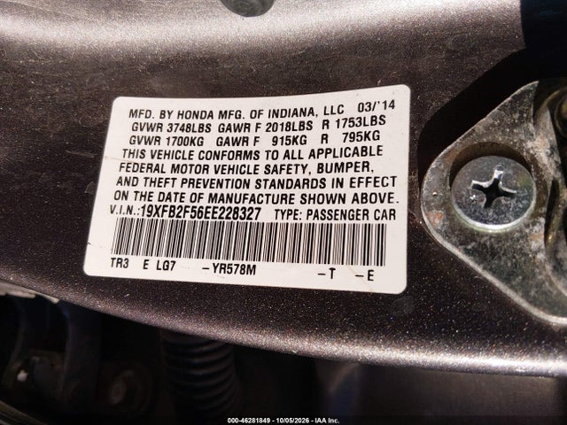 Honda Civic Lx 2014 19XFB2F56EE228327 Image 9