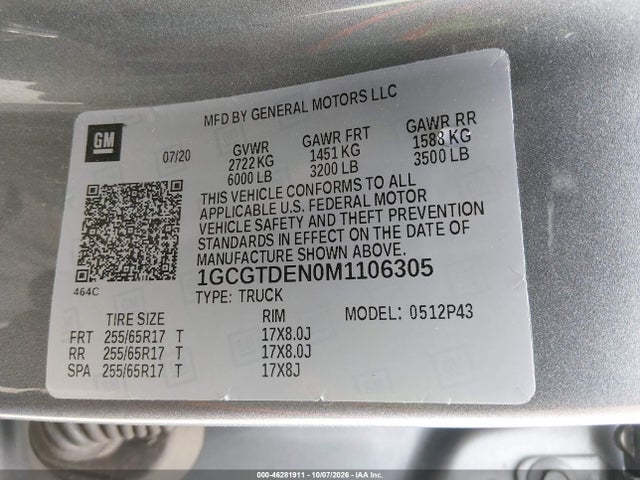 1GCGTDEN0M1106305 Chevrolet Colorado 4wd Short Box Z71