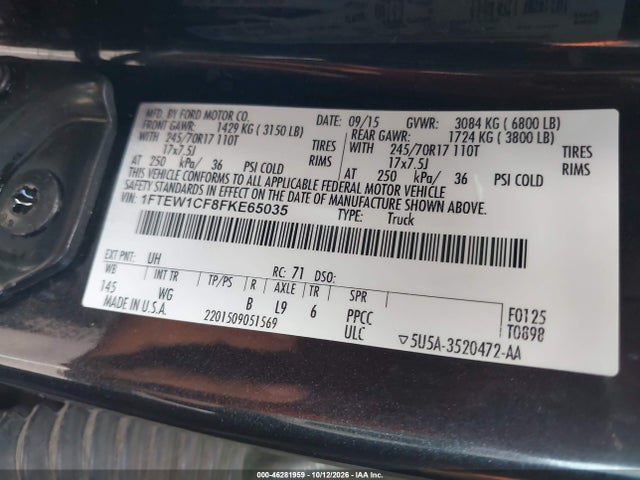Ford F-150 Xl 2015 1FTEW1CF8FKE65035 Image 9