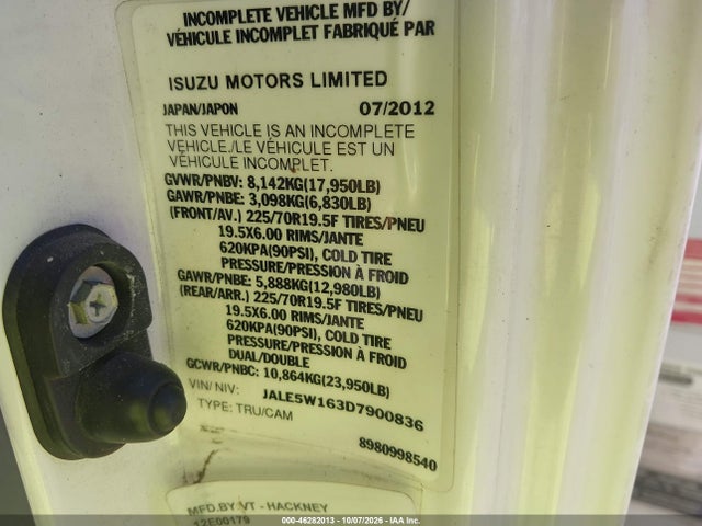 2013 Isuzu Dsl Reg მანქანა იყიდება აუქციონზე, vin: JALE5W163D7900836, აუქციონის ნომერი: 46282013