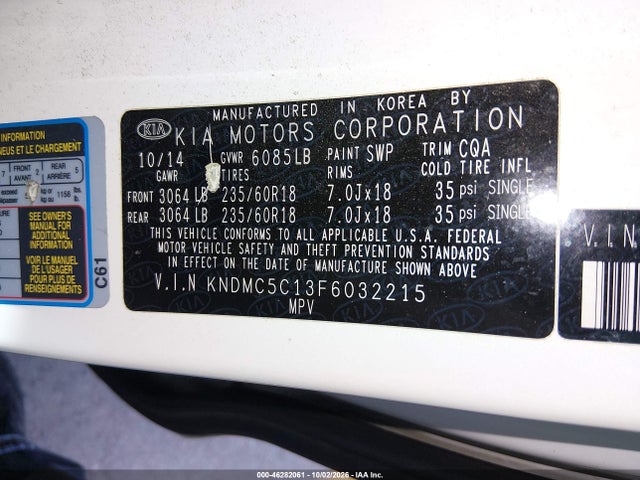 Продажа на аукционе авто 2015 Kia Sedona Sx, vin: KNDMC5C13F6032215, номер лота: 46282061