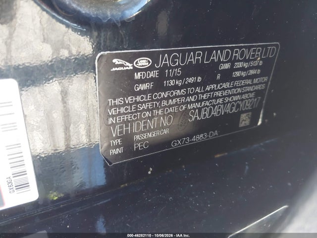 Aukcja sprzedaży 2016 Jaguar Xf 35t Premium, vin: SAJBD4BV4GCY09217, numer aukcji: 46282110