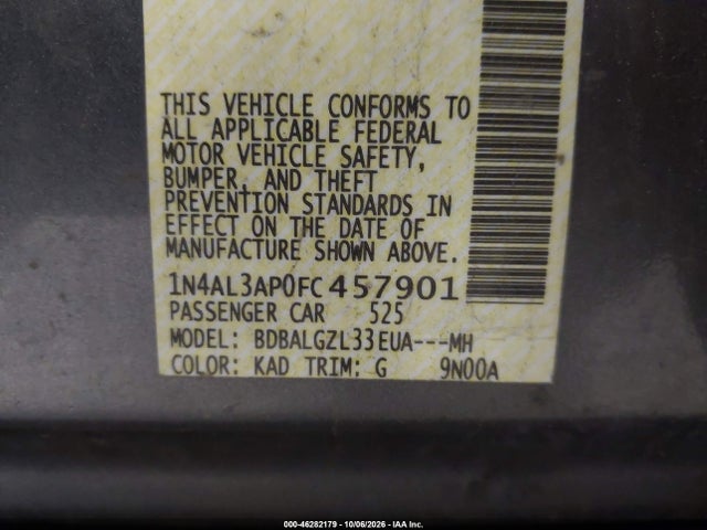 46282179 :رقم المزاد ، 1N4AL3AP0FC457901 vin ، 2015 Nissan Altima 2.5 S مزاد بيع