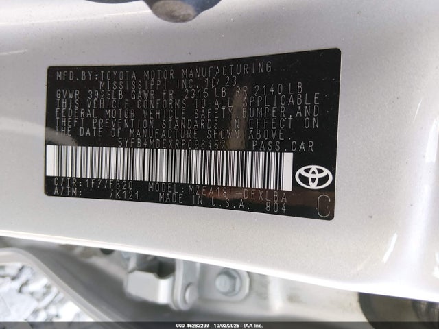 46282207 :رقم المزاد ، 5YFB4MDEXRP096457 vin ، 2024 Toyota Corolla Le مزاد بيع