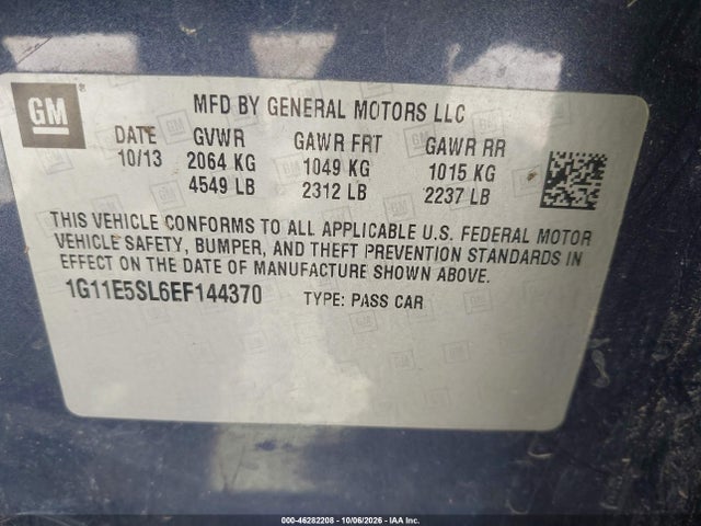 Продажа на аукционе авто 2014 Chevrolet Malibu 2lt, vin: 1G11E5SL6EF144370, номер лота: 46282208
